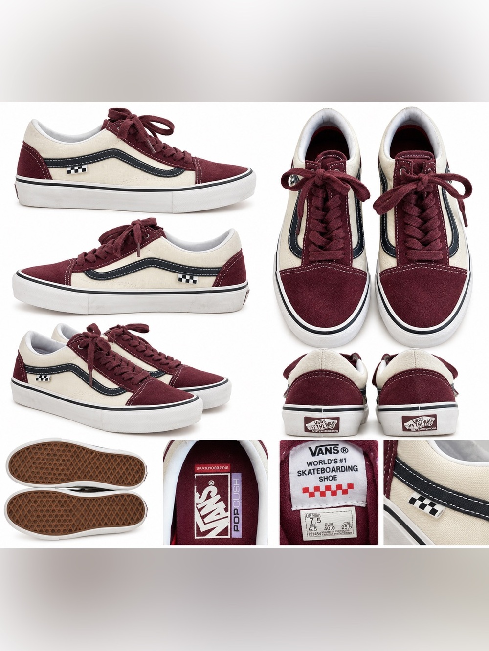 Vans Men’s Old Skool Burgundy and Cream Skate Sneakers